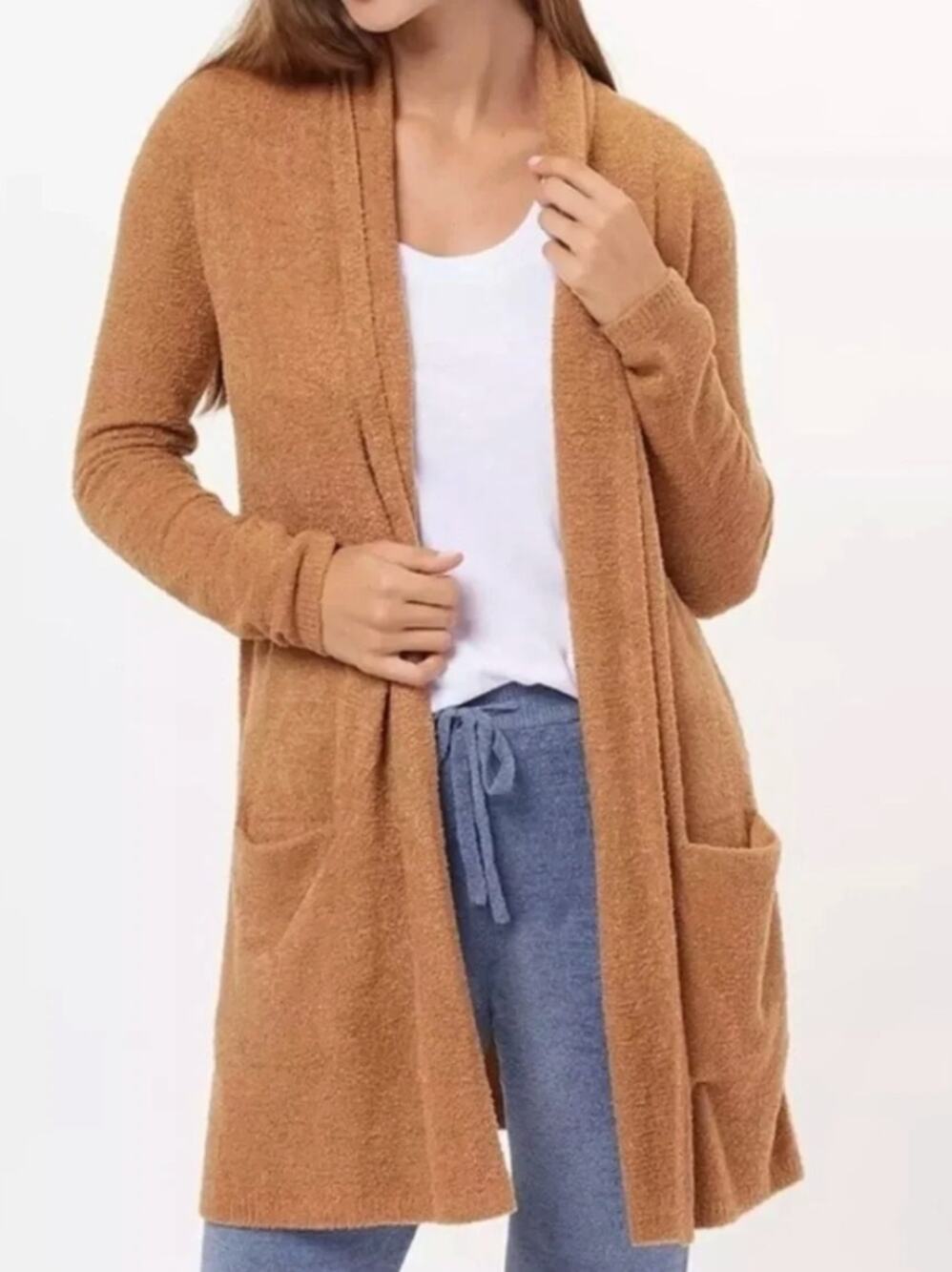 NWT Barefoot Dreams Cozychic Lite Essential Long Cardigan Honey Brown Tan XL